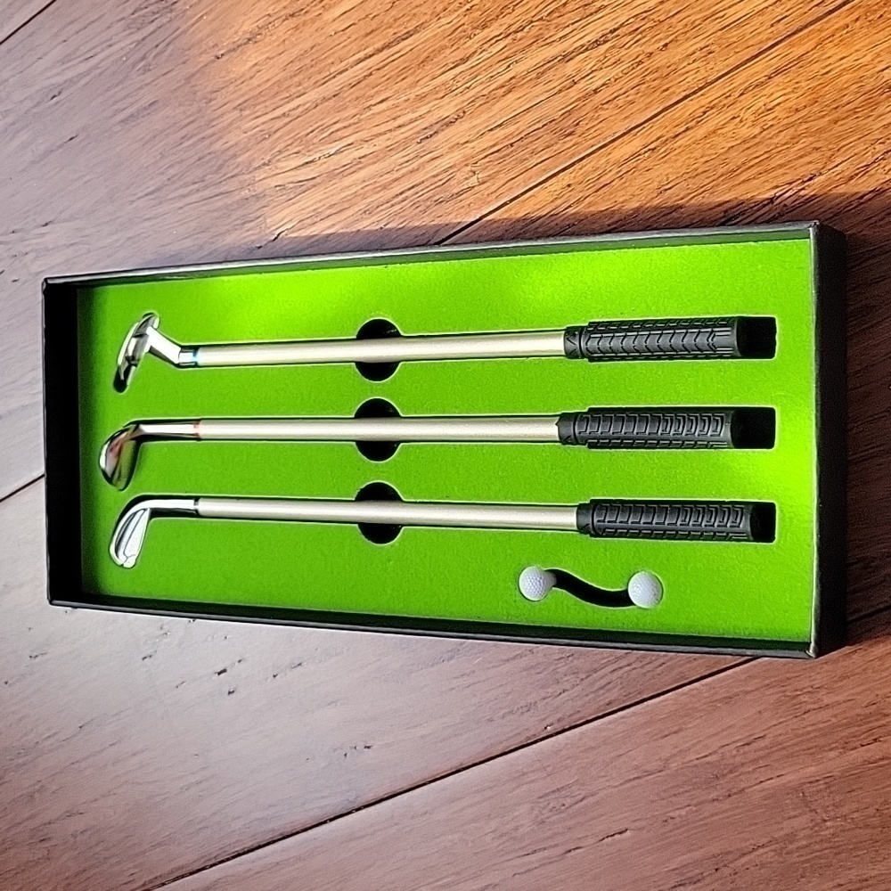 Miniature Golf Club Pen Set, Putter, Wood & Iron, Desk Decor, Novelty Gift